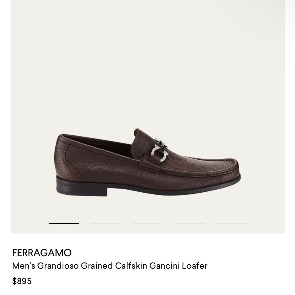 Salvatore Ferragamo Men's Brown Leather Loafers Moccasin with Gancini ornament